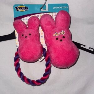 Peeps Pink Bunny Dog Toy Set Easter with Squeakers